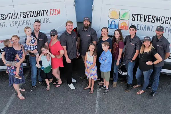 The Steve's Mobile Security Screen Doors team outside their shop